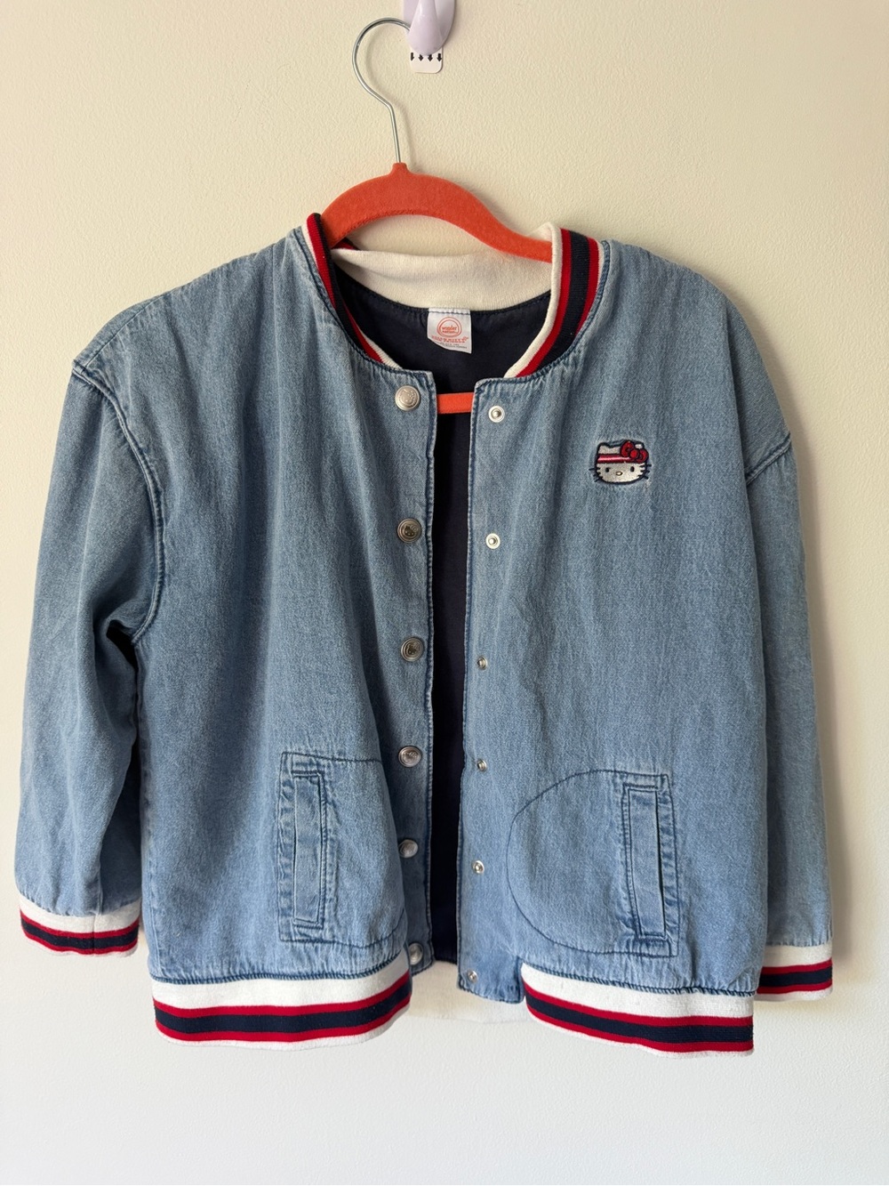 Hello Kitty Light Blue Denim Jacket with Red & Navy Trim Small